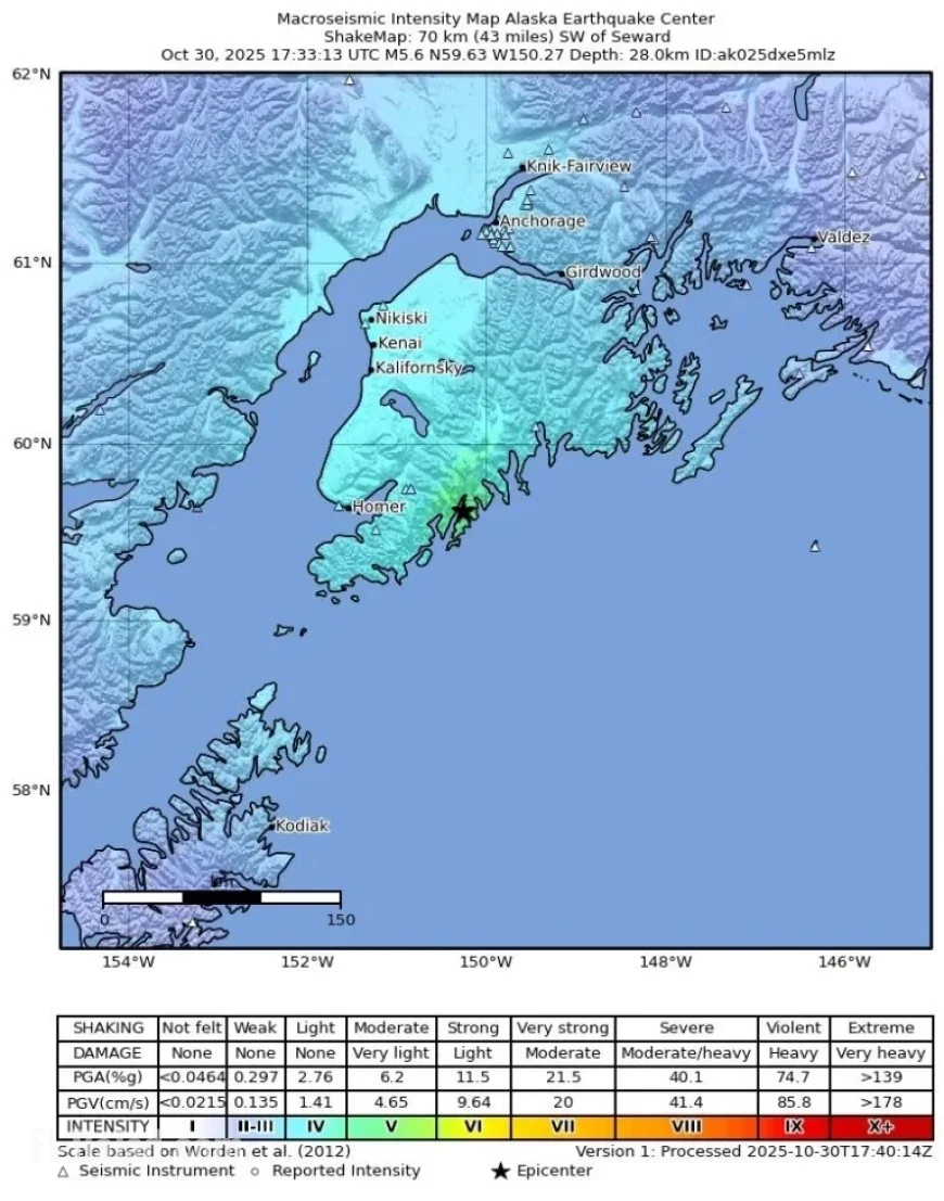 5.4 Magnitude Earthquake Strikes 43 Miles Southwest of Seward