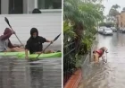 Long Beach Floods Turn Streets into Kayaking Routes