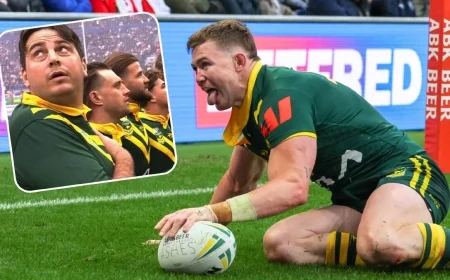 ‘Jarvo’ pitch invader arrested after lining up with Kangaroos during anthem at Rugby League Ashes
