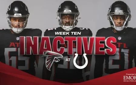 Atlanta Falcons Announce Inactives for Game Against Indianapolis Colts