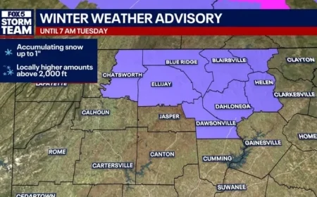 Snow Hits North Georgia; Winter Weather Advisory Active Until Tuesday 7 a.m.