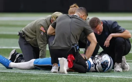 Bryce Young Exits for Locker Room After Hard Sack