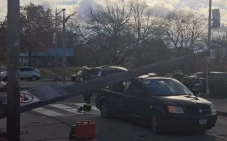 Hydro Pole Crushes Vehicle, Injures Woman in Toronto’s West End