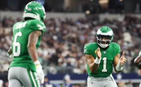 Jalen Hurts’ Touchdown Run Boosts Eagles to 14-0 Lead