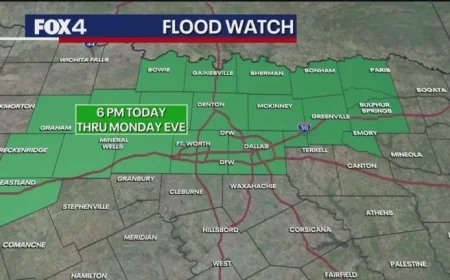 Flood Watch Alert for Areas North of I-20 in Dallas
