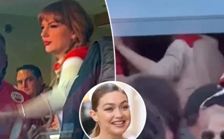 Taylor Swift Wears Gigi Hadid’s Cashmere Polo at Chiefs vs. Colts Game