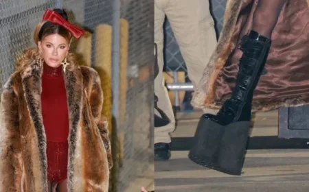 Kate Beckinsale Dazzles in Sky-High Boots and Red Bow on ‘Kimmel’