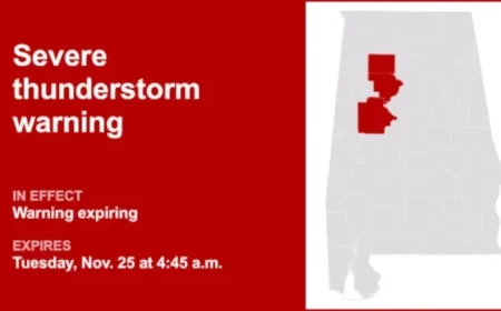 Alabama Thunderstorm Warning Set to Expire at 4:45 a.m.