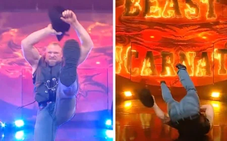 Brock Lesnar Stumbles Entering WWE ‘Monday Night Raw’