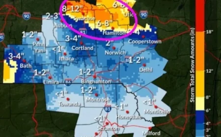 Lake Effect Snow and Strong Winds Challenge Central NY with Heavy Snowfall