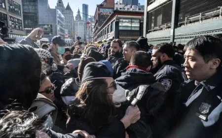 Protesters Halt Federal Immigration Efforts in Lower Manhattan