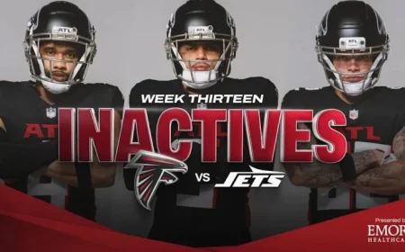Atlanta Falcons Announce Inactive Players for Week 13 Against Jets