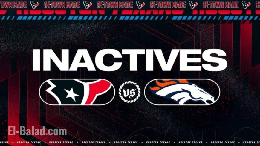 Texans Announce Week 9 Inactives Against Denver Broncos