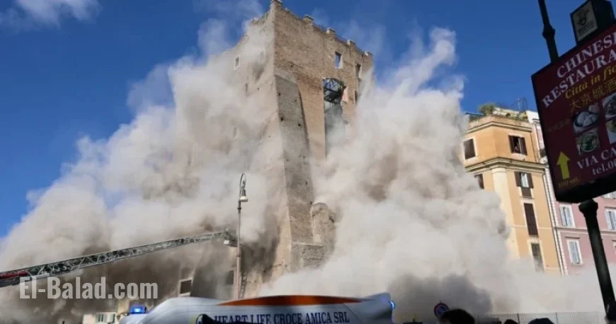 Medieval Tower Collapse in Rome Injures Worker, Traps Another