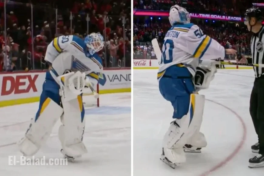 Jordan Binnington Attempts to Steal Alex Ovechkin’s 900th Goal Puck