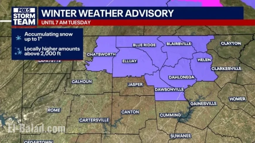 Snow Hits North Georgia; Winter Weather Advisory Active Until Tuesday 7 a.m.