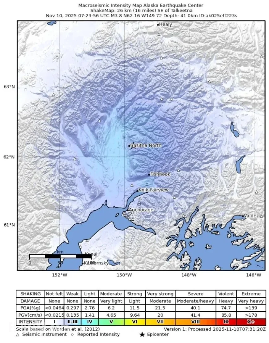 Magnitude 3.8 Earthquake Strikes 17 Miles Southeast of Talkeetna