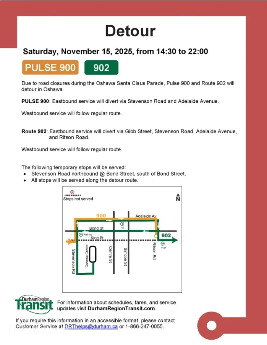 Detour Alert: 2025 Oshawa Santa Claus Parade Impacting Routes 900 and 902