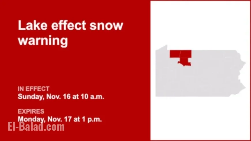 Pennsylvania Faces Lake Effect Snow Warning with 45 MPH Wind Gusts Until Monday