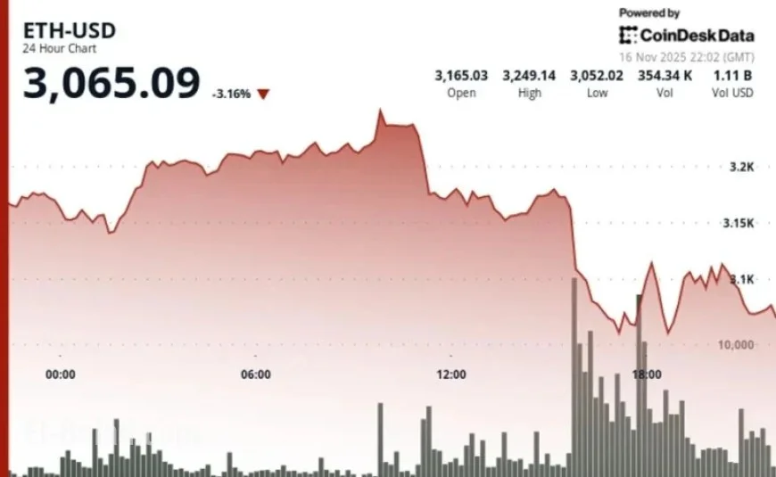 Ether Falls Below $3,100; Investors View ETH as Riskier Than BTC