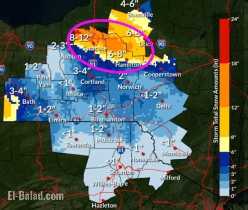 Lake Effect Snow and Strong Winds Challenge Central NY with Heavy Snowfall