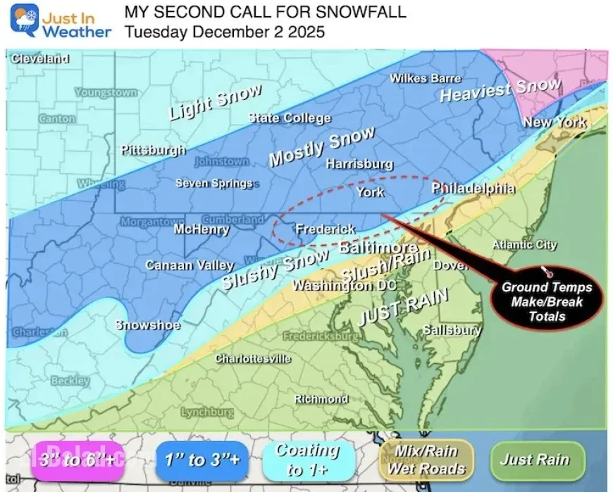 Snowfall to Hit Baltimore and Major Cities on Tuesday