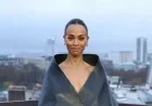Zoe Saldaña Elevates Fashion with Chic Funnel Neck Coat