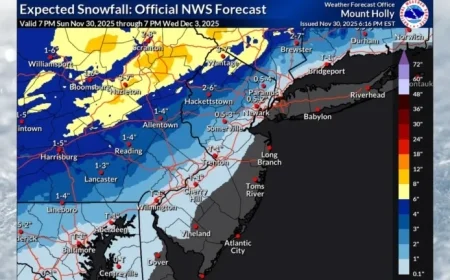 N.J. Weather Forecast: 2-7 Inches of Snow Expected Tuesday