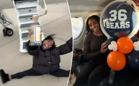 Simone Biles Celebrates Bears’ Game with Tequila Bottle Split After Jet Trip