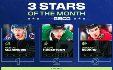 MacKinnon Tops November’s NHL 3 Stars List
