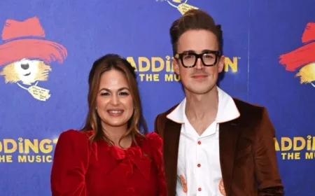 Giovanna Fletcher Wows in Sixties-Style Red Velvet Dress by Beloved Celebrity Brand