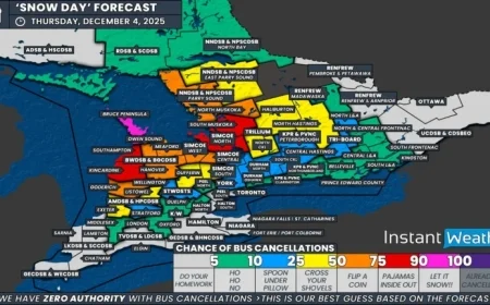 Snow Squalls May Cancel School Buses in Southern Ontario Snowbelt Thursday