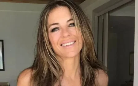 Liz Hurley Stuns in Bikini, Promotes Her Swimwear Line