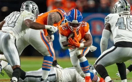 RJ Harvey Nears Landmark Achievement in Broncos vs. Raiders Clash
