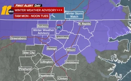 Snowfall and Black Ice Threaten Central North Carolina on Monday