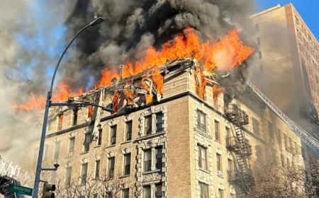 Blaze Engulfs Upper West Side Building, Scatters Debris on Sidewalk