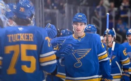Logan Mailloux Scores First Goal in Blues’ 3-2 Win Over Blackhawks