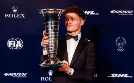 Lando Norris Celebrates Drivers’ Championship Win at FIA Awards Ceremony