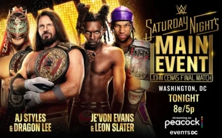 AJ Styles & Dragon Lee Face Evans & Slater for Tag Team Title