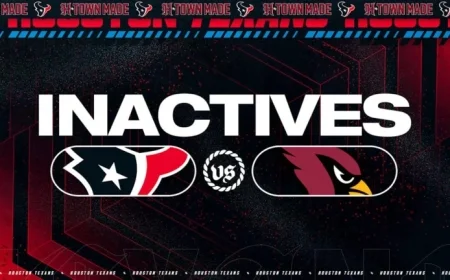 Texans Announce Inactive Players for Week 15 Against Cardinals