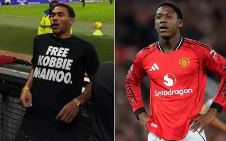 Love Island Star Supports Brother Kobbie Mainoo with Shirt at Man Utd Match