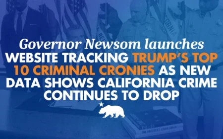 Newsom Unveils Site on Trump’s Criminal Allies, Amid California Crime Drop