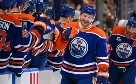 Oilers’ Hyman Nets Hat Trick in Victory Over Red Wings