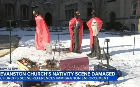Vandal Targets Anti-ICE Nativity Scene at Lake Street Church, Adds Zip Ties, Gas Masks