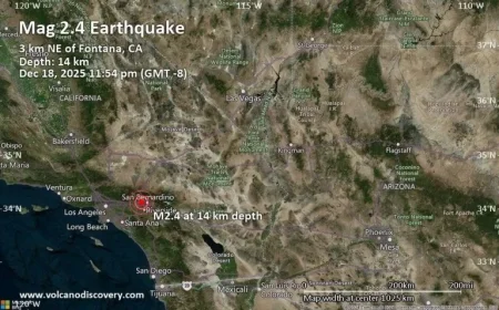 Seismic Event Reported Near Riverside, California on December 19, 2025
