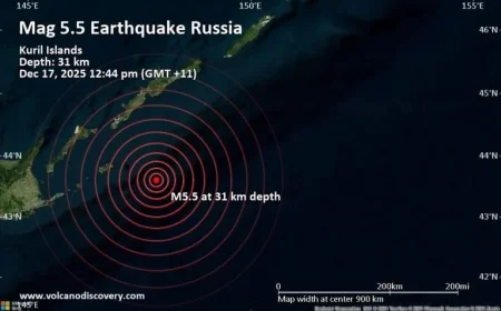 5.5 Magnitude Earthquake Hits Near Shikotan, Sakhalin Oblast, Russia
