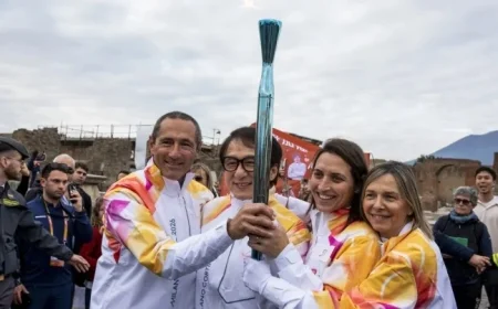 Jackie Chan Carries Olympic Torch Through Pompeii’s Ancient Ruins