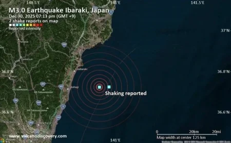 Possible Earthquake Shakes Near Hitachi, Ibaraki, Japan Minutes Ago