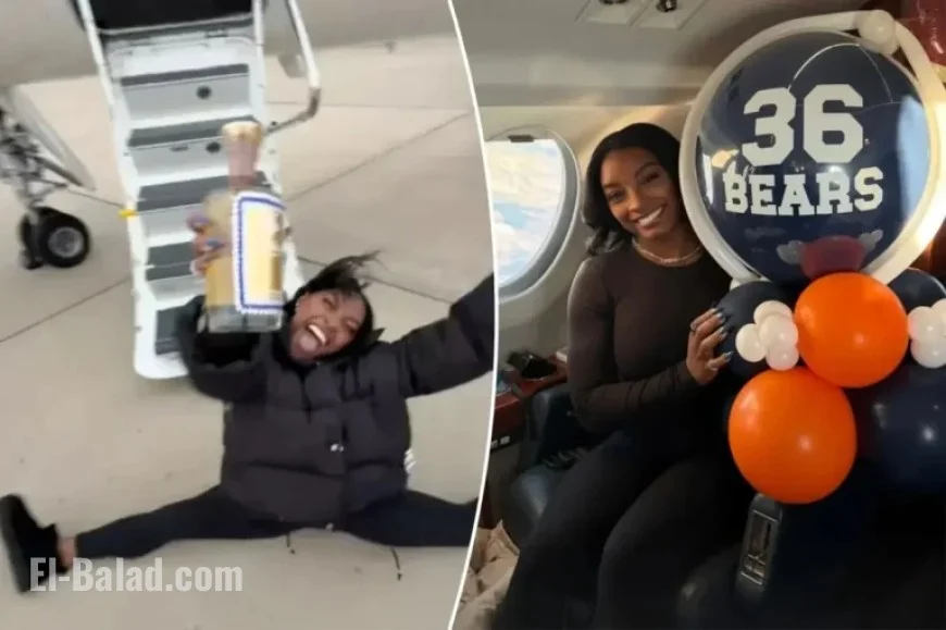 Simone Biles Celebrates Bears’ Game with Tequila Bottle Split After Jet Trip