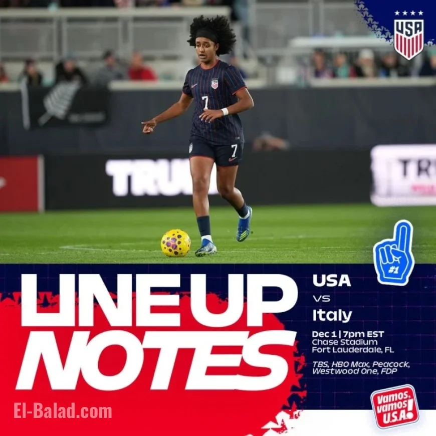 USWNT vs. Italy: Starting Lineup Highlights for Dec. 1 in Fort Lauderdale